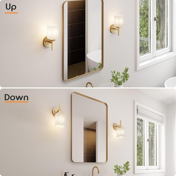 Vanity Lighting Fixture with White Frosted Glass, Gold Wall Lamp for Bathroom Mirror Bedroom, Living Room, Kitchen Cabinet, Washroom Porch T002GD-L1