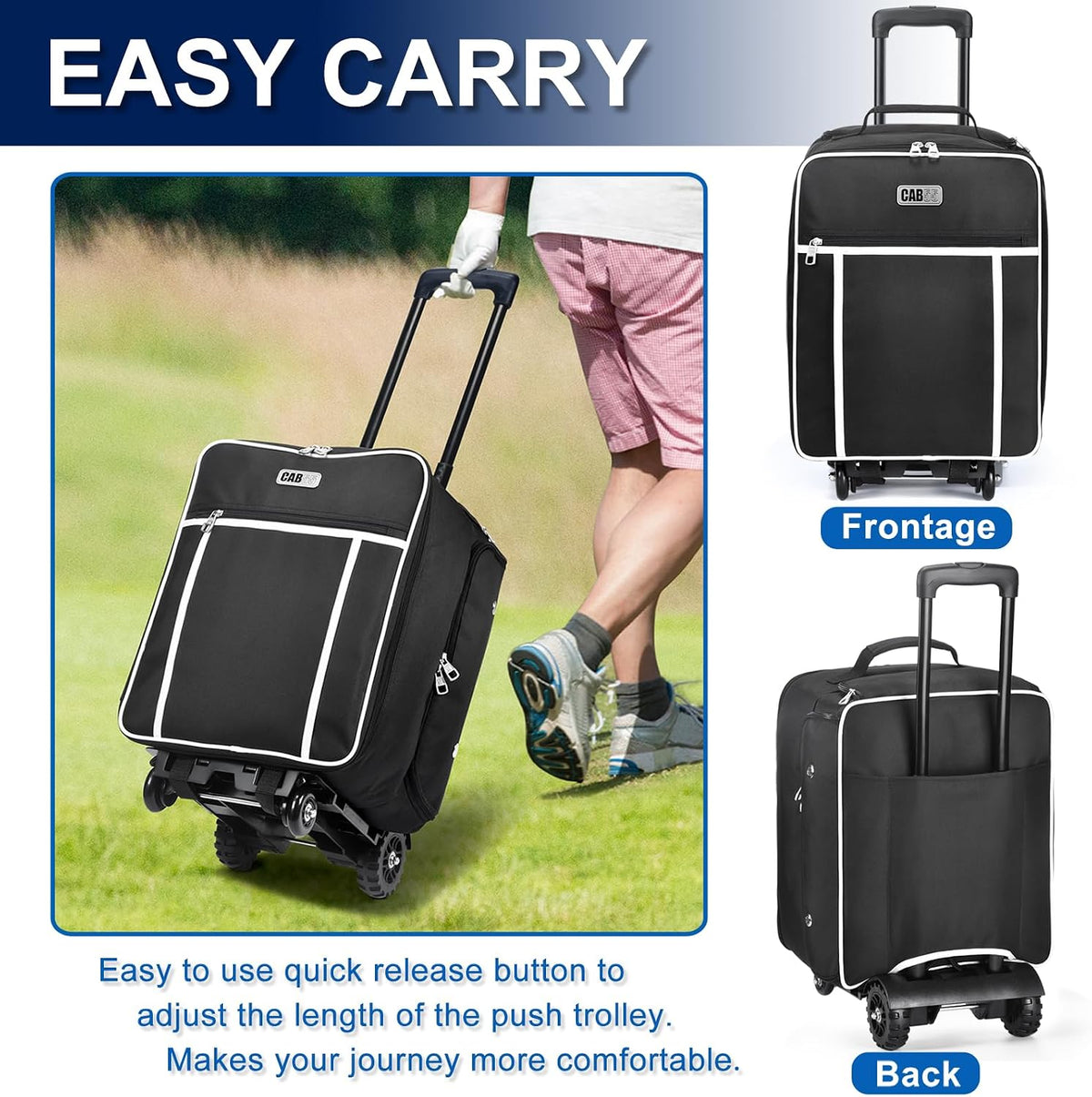 CAB55 Golf Trunk Organizer with 4 Wheels, 2 Layer Waterproof Car Golf Organizer with Separate Ventilated Compartment for 2 Pair Shoes, Golf Trunk Storage for Clothes, Accessories, Golf Gifts