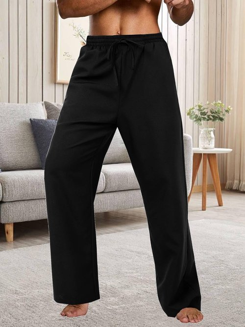 INCERUN Men's Sweatpants Casual Lounge Cotton Pajama Yoga Pants Open Bottom Straight Wide Leg Sweat Pants Baggy Sweatpants with Pockets Black Large