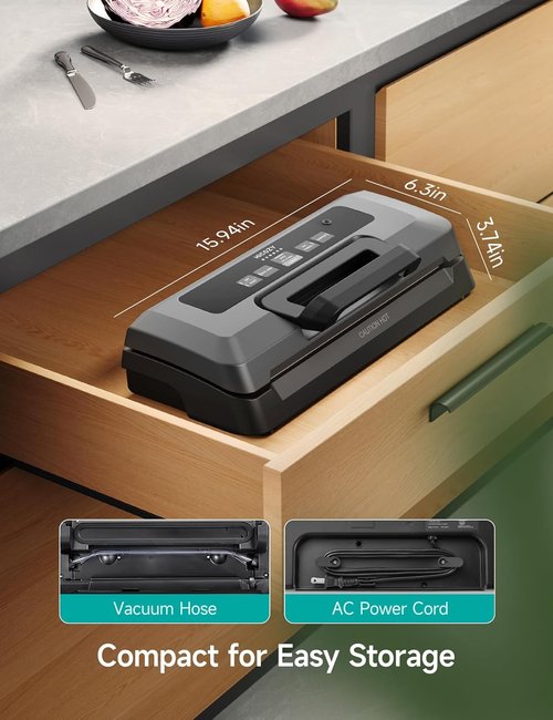 HiCOZY Vacuum Sealer - Powerful Heat Sealer with 7 Automatic Modes & Compact Design | Includes 10 Bags & Cutter