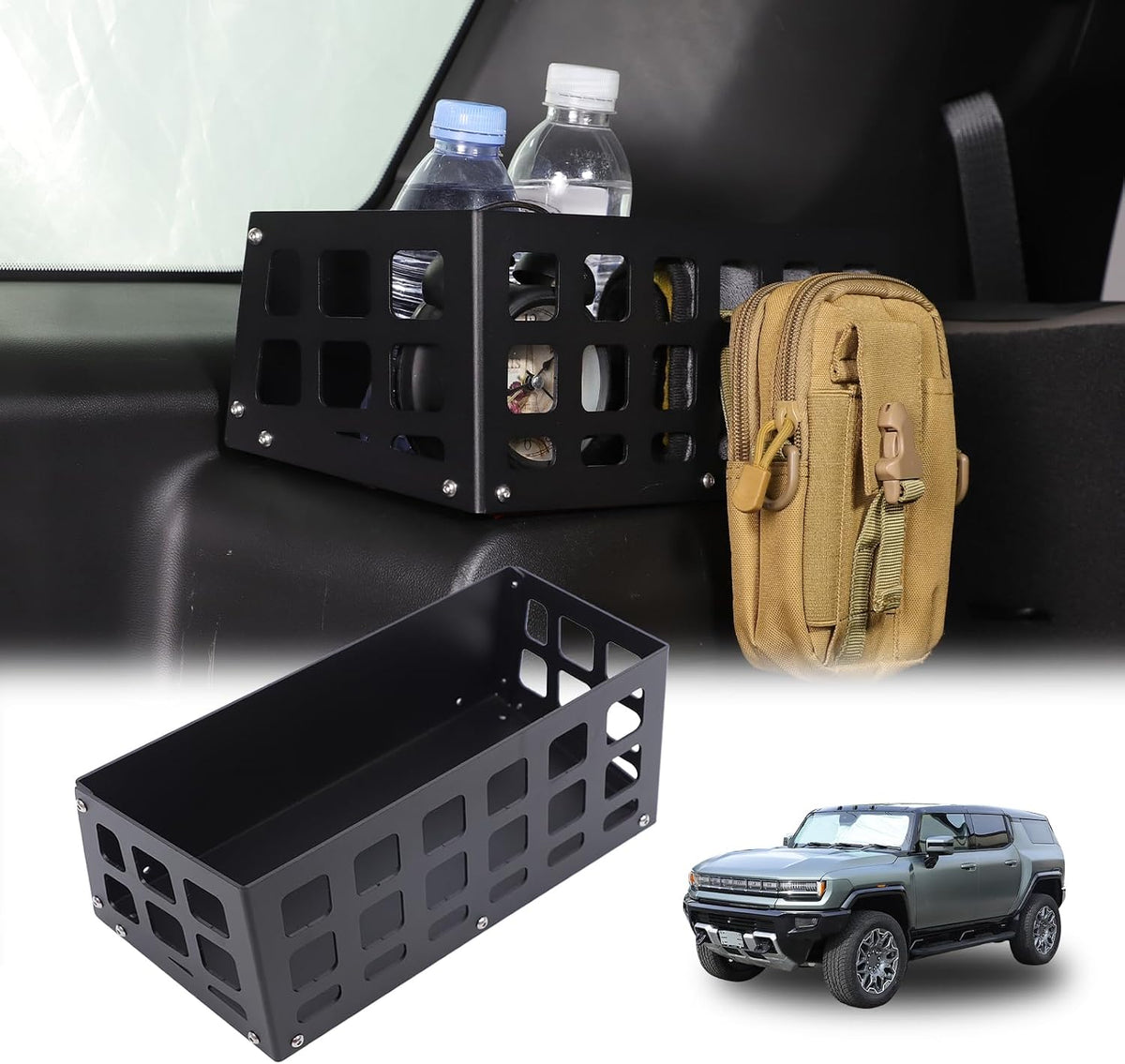 Aluminum Rear Trunk Cargo Organizer Compatible with 2024 2025 2026 Hummer EV Accessories Trunk Storage Management System Rack Modular Storage Box Basket (Left Side-Black)