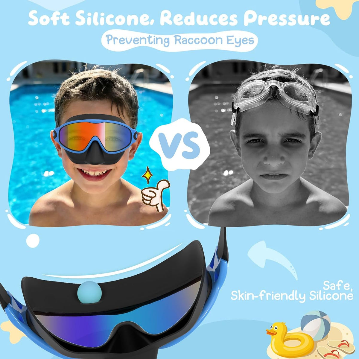 VegoVia Kids Swim Goggles - Anti-Fog UV Protection with Nose Cover | 2 Pack for Ages 3-15