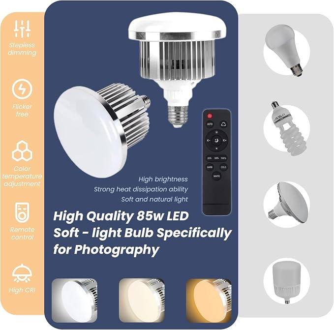 EZLucky 20" Octagonal Softbox Lighting Kit, 85W Dimmable LED Bulb 3000K-6500K