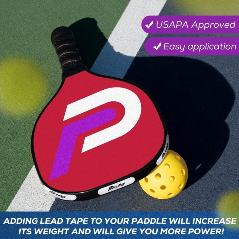 Prodigy Pickleball Lead Tape - 12pcs Easy Application to Improve Your Power & Accuracy - Pre Cut 3g Tape Strips to Give You a Larger Sweet Spot