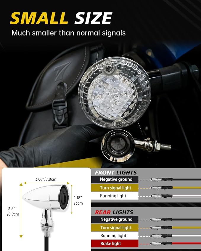 TSUNG Universal Motorcycle LED Turn Signals Lights Small Bullet Front Rear