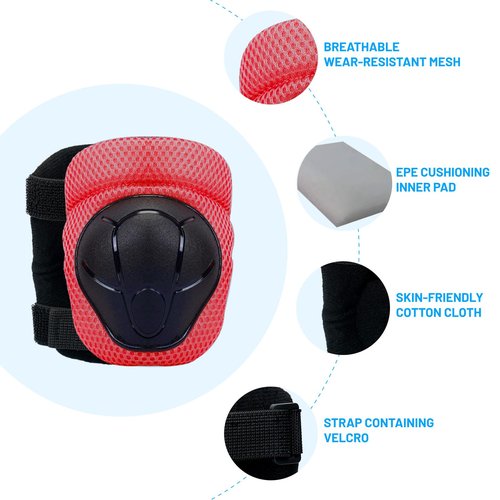 GEQID Kids Knee Pads Elbow Pads Wrist Guards Set ,Protective Gear for 4-6-12 boys girls roller skating scooter skateboarding bike (Red, Free Size (4-12 years or 40-80lbs))