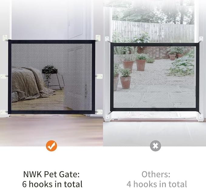 NWK Magic Dog Gate for Stairs Pet Gate for The House Providing a Safe Enclosure for Pets to Play and Rest, 6 Hooks Design (38'' X 30'')
