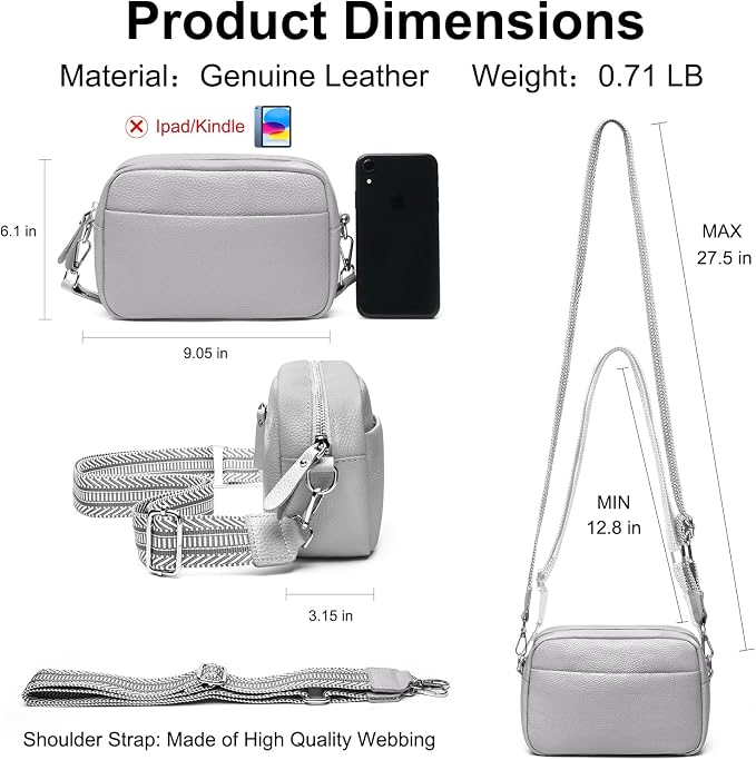 Small Crossbody Bags for Women Genuine Leather, Guitar Strap Shoulder Handbag
