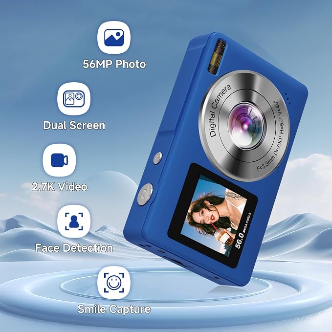 Digital Camera, 56MP 2.7K Dual-Screen Selfie Camera