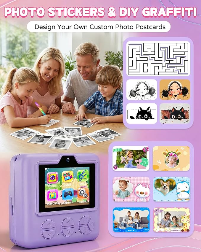 Kids Camera Instant Print with Carrying Case, Digital Selfie Camera with 6