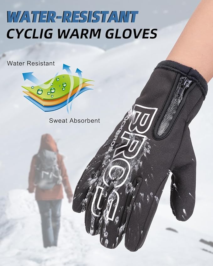 ROCKBROS Winter Cycling Gloves for Men Women Water Resistant Touch Screen Gloves Shock-Absorbing Full Finger Biking Glove Anti-Slip Motorcycle Mountain Bike Gloves, for Fishing, Driving, Golfing