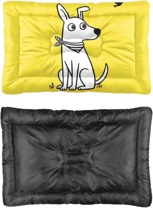 Cute Dog Yellow Dog Beds & Furniture Travel Mat Kennel Pads Crate Bedding Washable Non-Slip Small Bed for Crate Bed Large Mat Pillow for Dogs Indoor Outdoor 24X18 Inch