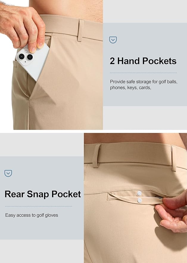 Pudolla Men's Golf Pants Stretch Work Dress Comfy Pants 30"/32"/34" Lightweight Quick Dry Casual Slacks Trousers with Pockets