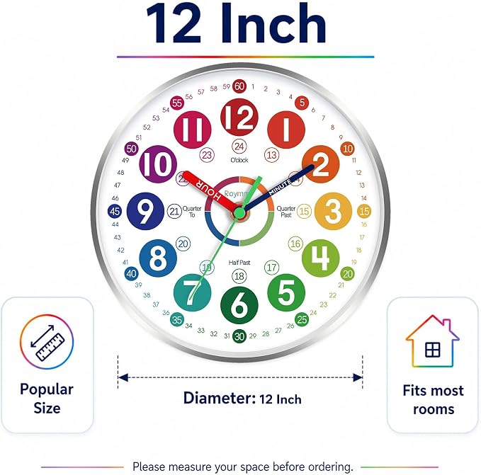 Roymnie Wall Clock for Kids Learning