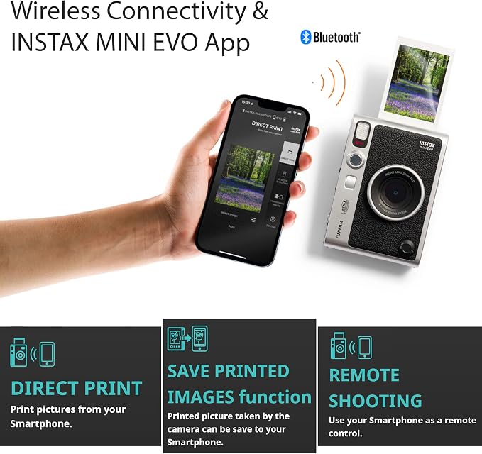 Fujifilm Instax Mini EVO Hybrid Black Instant Camera | Instax Mini Twin Pack