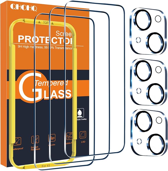 QHOHQ 3 Pack Screen Protector for iPhone 15