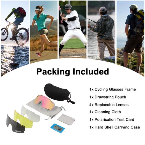 FOCUHUNTER Polarized Sports Sunglasses for Men Women, UV400 Cycling Eyewear for Baseball Running Cycling Glasses 4 Lenses