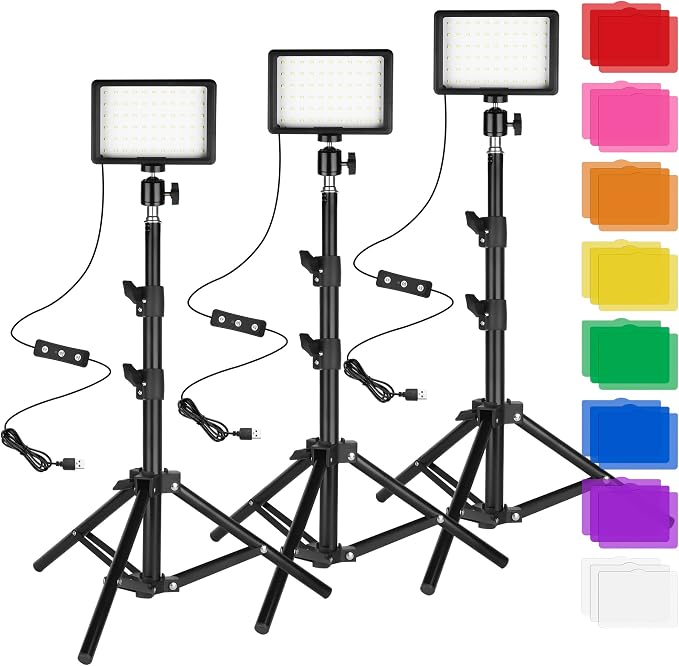 LED Photo Video Light 3-Pack, Ci-Fotto Dimmable 5600K USB LED Continuous Light