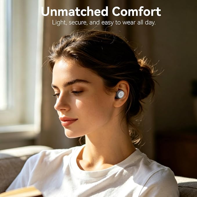 TOZO T10 Wireless Earbuds Powerful Bass Stereo Wireless Charging, APP, IPX8 | Waterproof, 55H Playtime, Ergonomic Design In Ear buds, App Customize EQ, Bluetooth 5.3 Headphones for Work, Travel, White