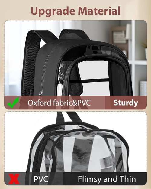 KIMNERPU Clear Backpack - Heavy Duty Transparent Bookbag with Reinforced Straps | Large Capacity, X-Large Black