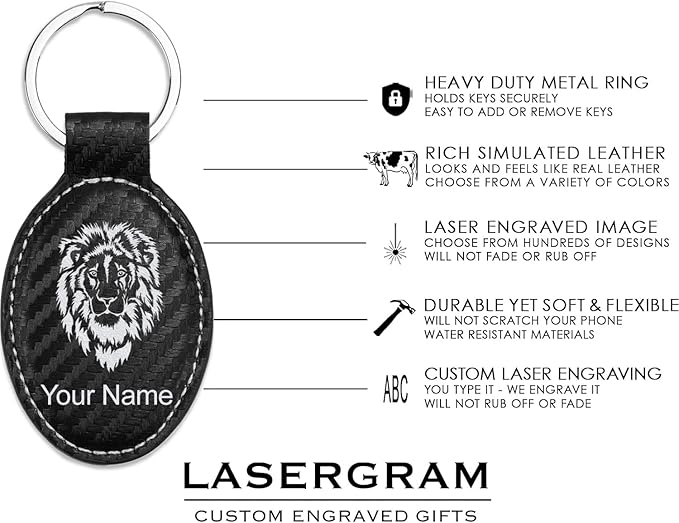 LaserGram Oval Keychain, Golf Ball, Personalized Engraving Included (Carbon Fiber Black with Silver)