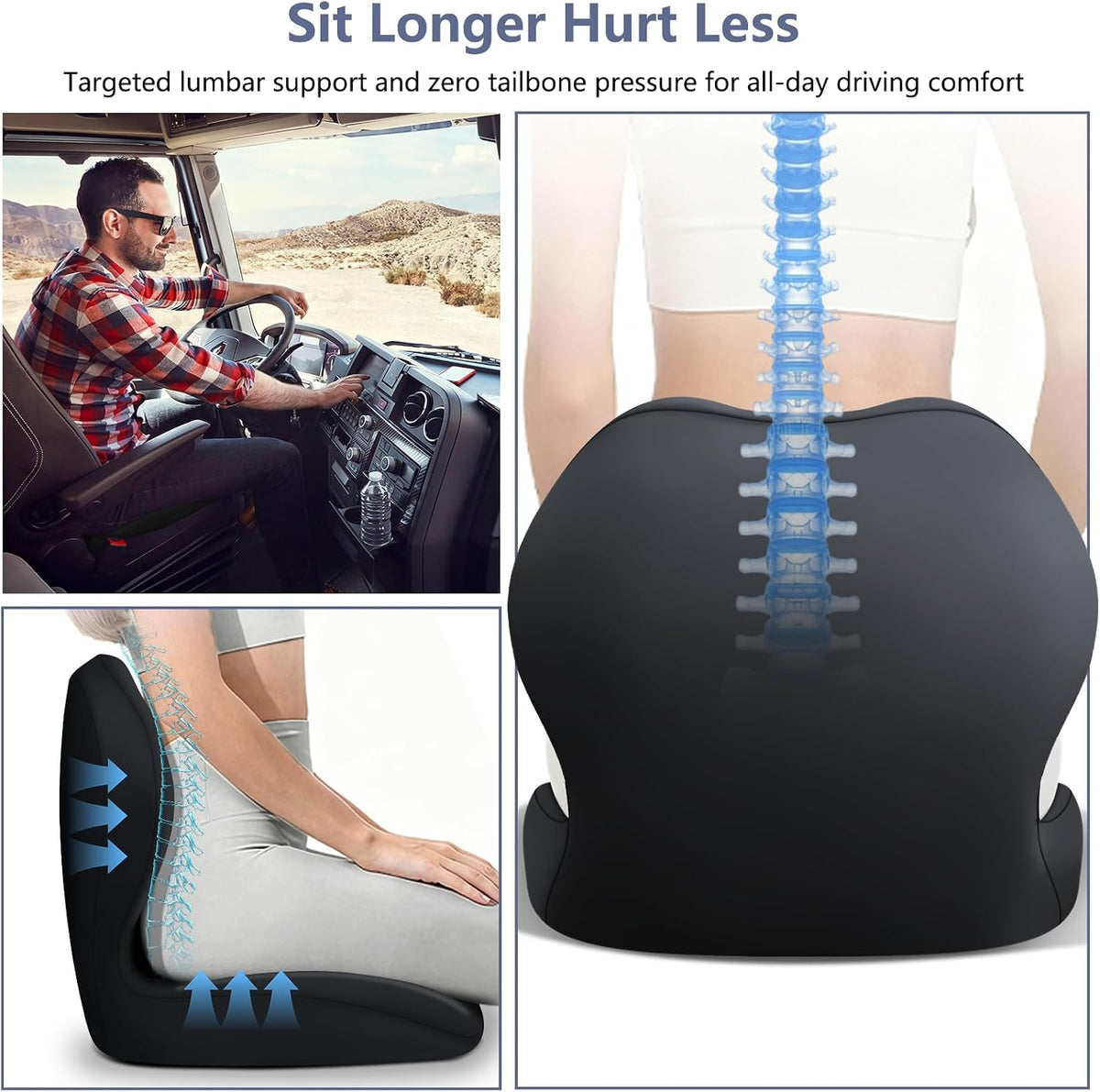 Memory Foam Car Seat Cushion with Lumbar Support Pillow,Driver Seat Cushion