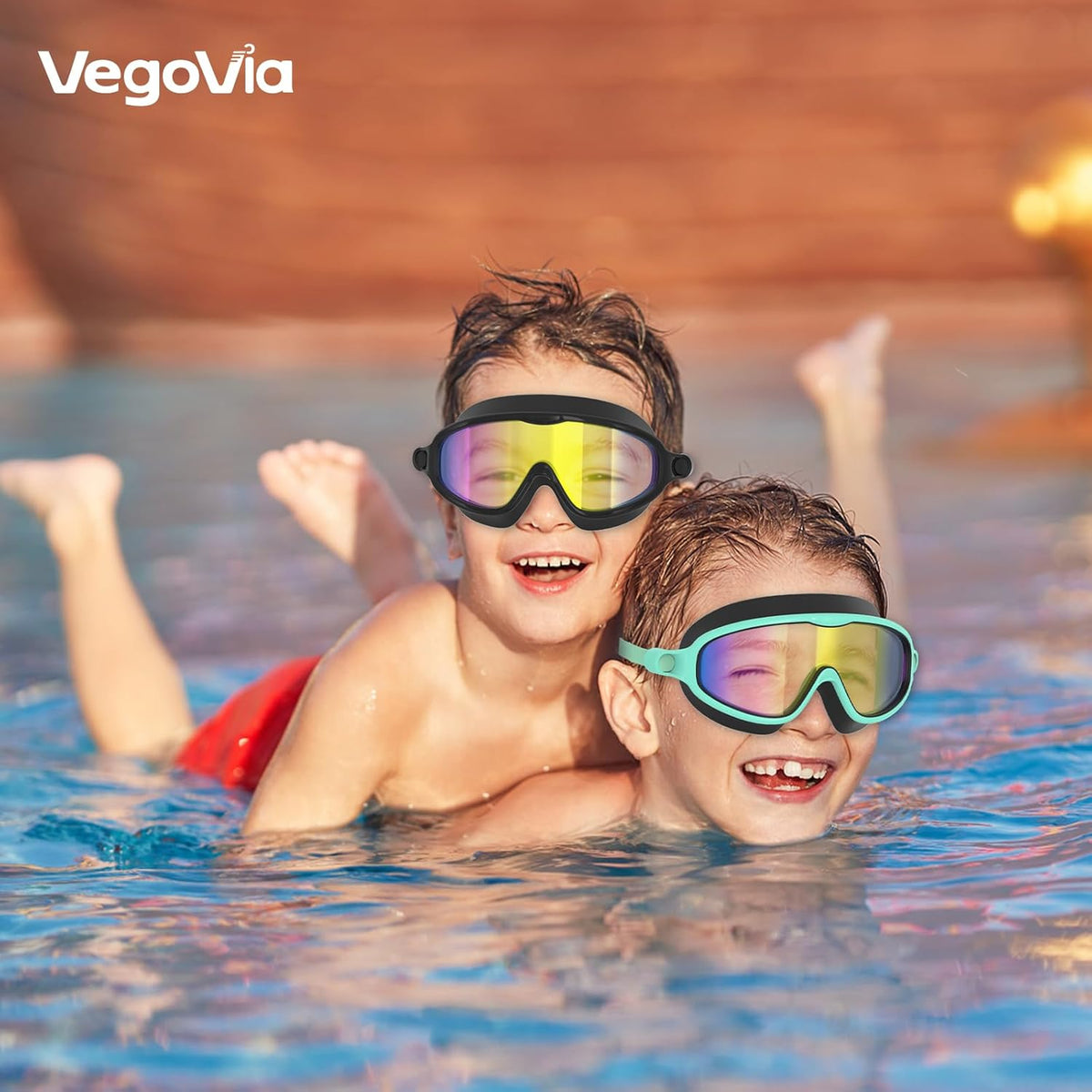 VegoVia Kids Swim Goggles - Anti-Fog UV Protection | Wide View, 2 Pack for Ages 3-15