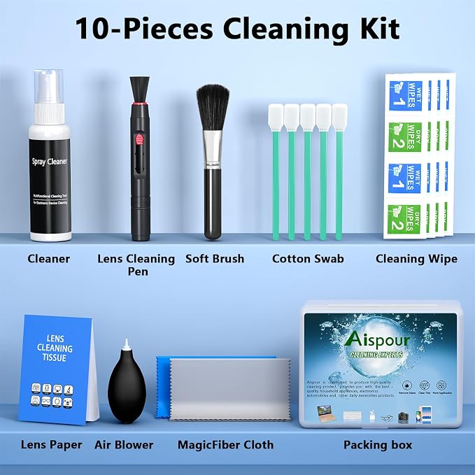 Aispour Camera Lens Cleaning Kit, 10-in-1 Camera Cleaning Kit, Camera Lens