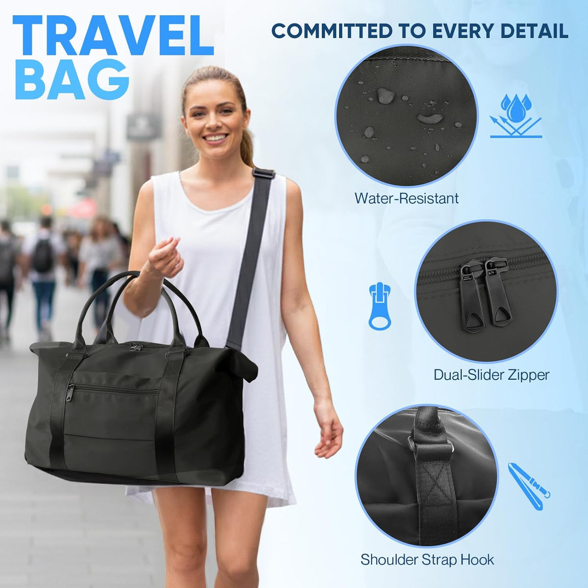 Skiennix Travel Duffle Bag - Versatile Weekender & Gym Bag with Trolley Sleeve | Black