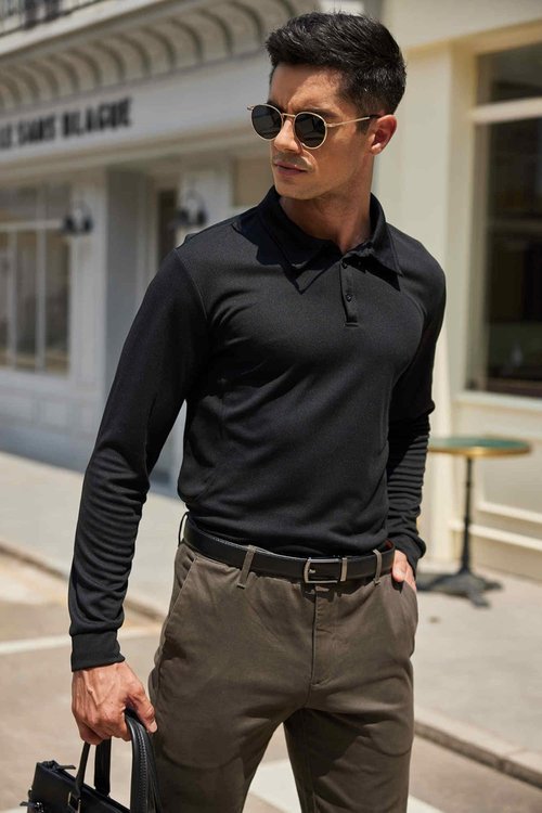 Deyeek Men's Polo Shirts - Long Sleeve Golf Polos with Quick Dry UPF 50+ Sun Protection | Casual Collared Style