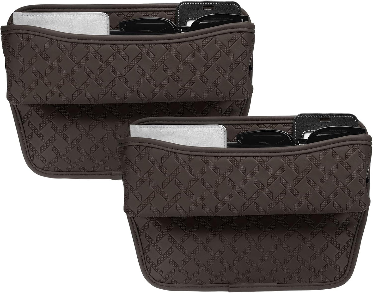 HARFINGTON 2pcs Car Seat Gap Filler Organizer 11.5 x 8 x 2.1 Inch Leather Universal Car Organizer Storage Box Between Seat and Console for Phone Sunglasses Keys, Coffee