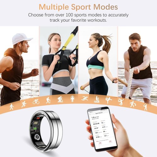 Fit Ring, Smart Health Rings for Women Men with Heart Rate,Blood Oxygen,HRV,Stress Level, Sleep Monitor, Step Tracker, No Subscription Fee, IP68 Waterproof Smart Ring for iphone &Android (Silver, 13#)
