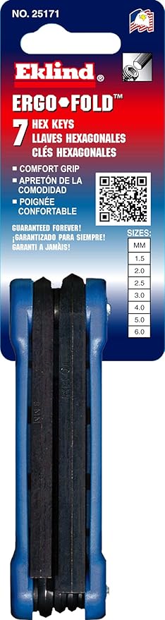 EKLIND 25171 Ergo-Fold Fold-up Hex Key allen wrench - 7pc set Metric MM sizes 1.5-6
