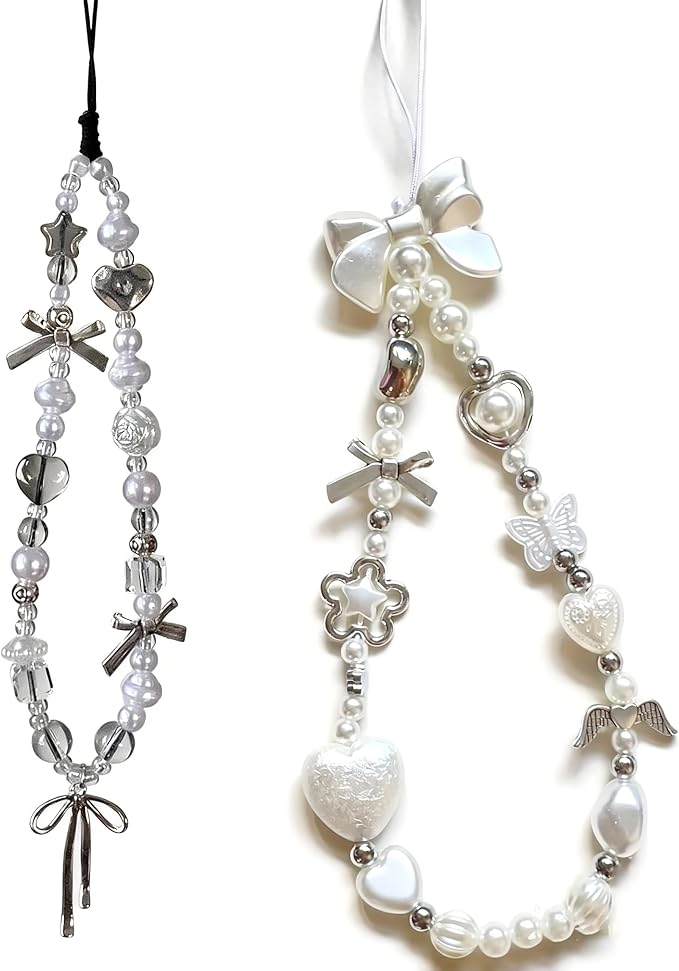 2 Pcs Phone Charm Strap Hand for iPhone Wrist Strap Camera Lanyard Pearl Beaded