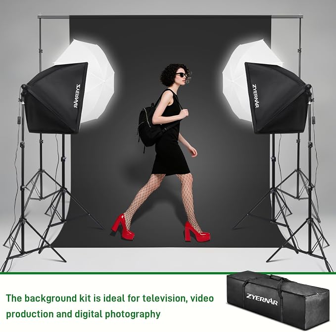 Photography Lighting kit with Backdrops, 8.5x10ft Backdrop Stands, Zyernar LED