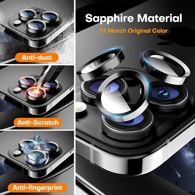 for iPhone 16 Pro/iPhone 16 Pro Max Camera Lens Protector, Tempered Glass