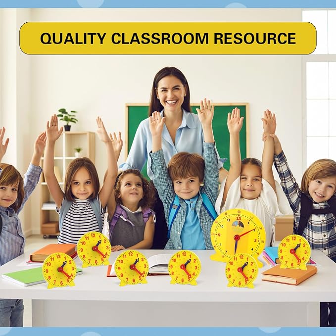 Lenwen 2 Pcs Classroom Clock Kit 24 Hours Learn to Tell Time Teaching Clock Toy