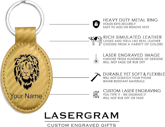 LaserGram Oval Keychain, Golf Ball, Personalized Engraving Included (Carbon Fiber Gold)