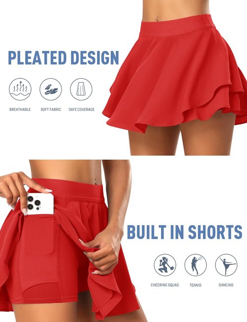 JoyGirl Tennis Skirt - High Waist Pleated Golf Skort with Shorts & Pockets for Women