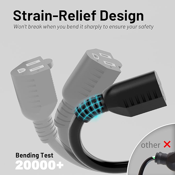 15 Ft 2Pack 13A 1625W 16AWG Black Indoor Outdoor Extension Cord Waterproof, Extension Cord with 3 Prong Grounded Plug, Flexible Weatherproof Power Cable, SJTW