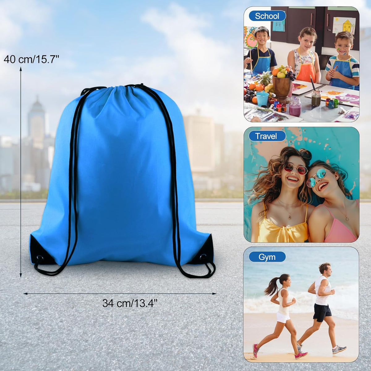 PLULON Drawstring Bags - 6 Pack Cinch Sacks for Gym, Yoga & Travel | Mixed Colors