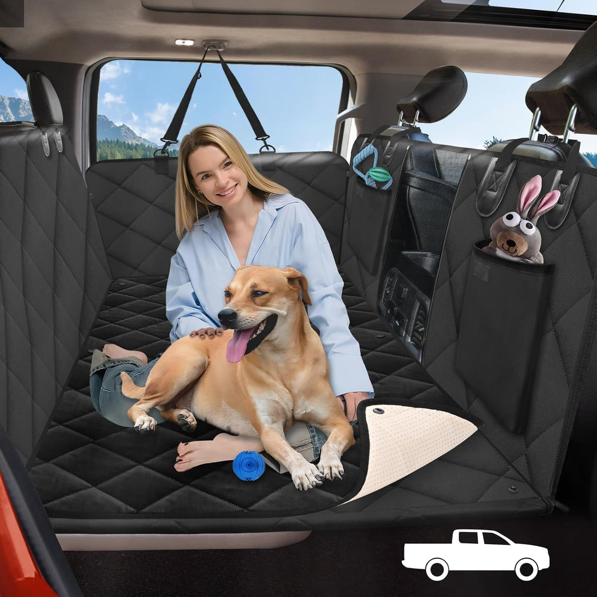 Hard Bottom Dog Car Seat Cover for Back Seat, Backseat Extender