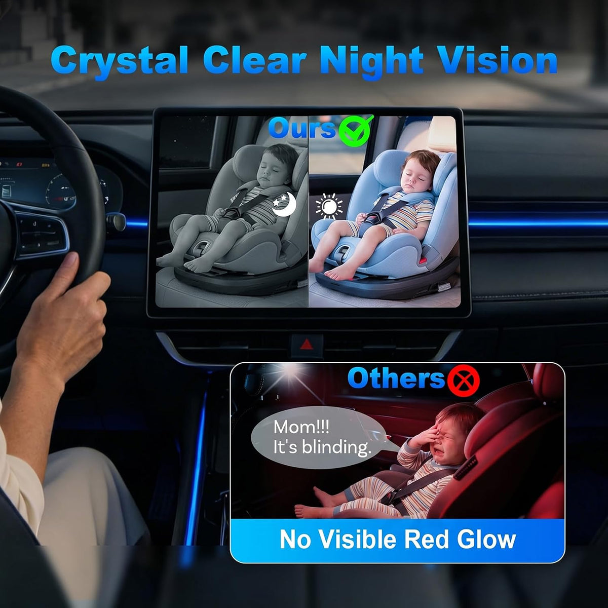 Cabin Care 1080P Baby Car Camera with Wireless CarPlay Adapter for iPhone Only, Real-Time Rear Seat Monitor, 150° Wide-Angle, IR Night Vision, Works with Factory Wired CarPlay (Dog)
