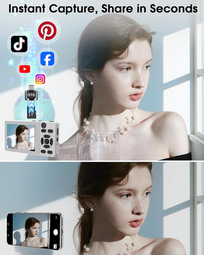 Digital Camera with Front Rear Lens, Autofocus 64MP 4K Camera