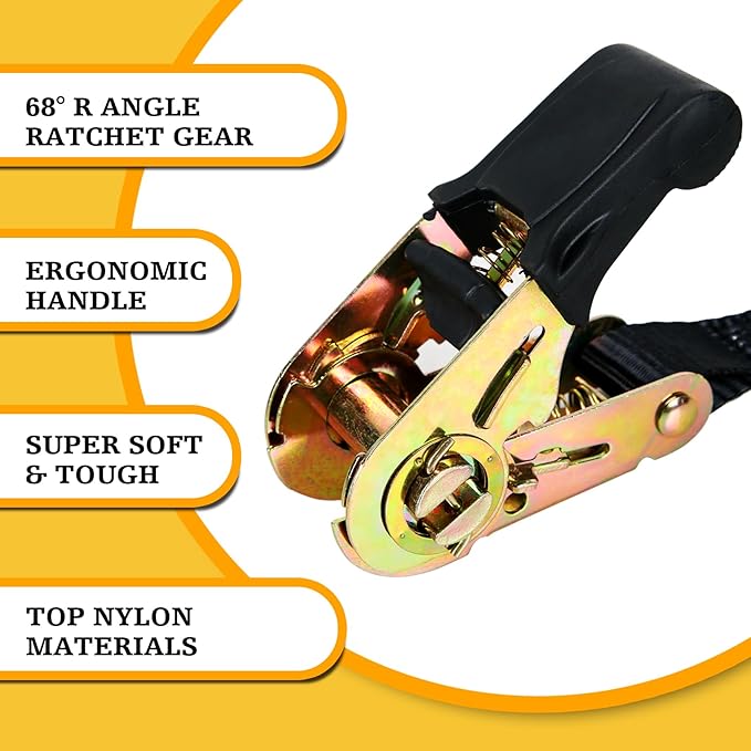 Endless Retractable Ratchet Straps 1650 lb Break Strength 1" x 14 Ft (No Hooks) Tie Down Strap Rope Travel Trailer/RV Motorcycle,Car Cargo Ropes for tieing up Stuff,Case,Water Tank to Roof Rack,Trees