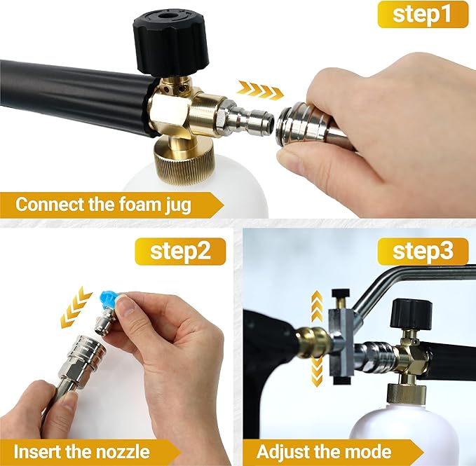 Foam Cannon Dual-Purpose Switch Spray Gun, Foam Cannon Adapter, Connector Accessory, 1/4 Inch Quick Connector, with 7 Nozzle Tips