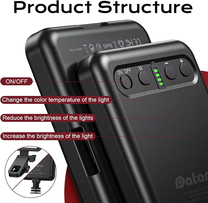 Rechargeable Soft Selfie Light for Phone, 4-14H Battery Portable LED Light for