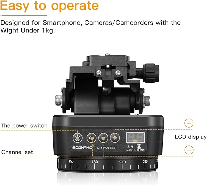 Soonpho M4 Motorized Rotating Panoramic Tripod Head, Remote Control Pan Tilt