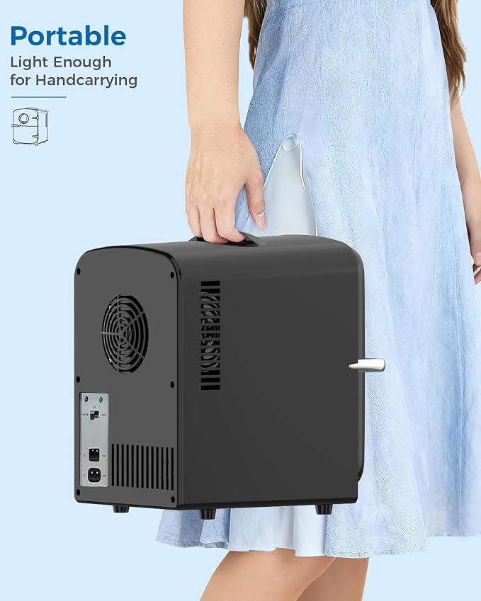Electactic Mini Fridge for Skincare, 4L/6 Cans Portable Compact Cosmetic Fridge, Desktop Fridge with AC/DC Adapters, Observation Window, Small Cooler and Warmer for Beverage, Makeup, Bedroom, Black
