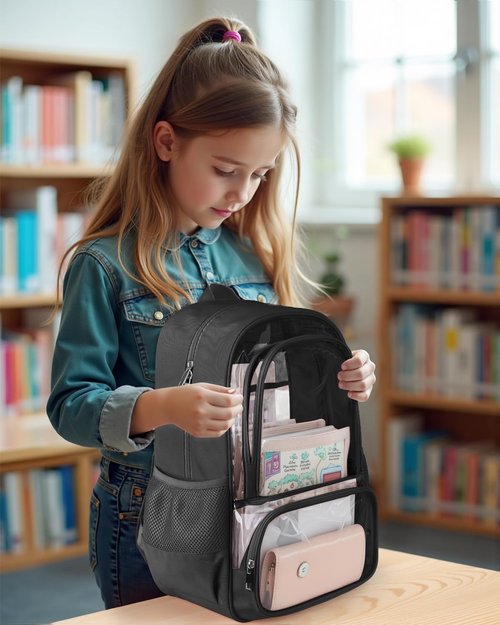 KIMNERPU Clear Backpack - Heavy Duty Transparent Bookbag with Reinforced Straps | Large Capacity, X-Large Black